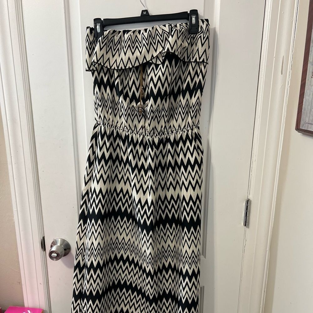 San Carro New York Strapless Maxi Dress Womens Large Black White Chevron NWT
